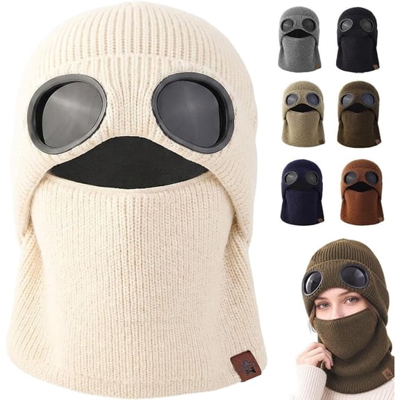 2-Pack Unisex Beanie with Goggles Windproof Warm Winter Skull Cap