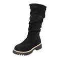 thumbnail image 5 of Rokment Slouchy Platform Mid Calf Boots for Women Winter Spring Fashion Casual Suede Round Toe Side Zipper Wide Calf Dress Tall Boots Black Size 6, 5 of 7