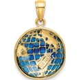 thumbnail image 4 of 14K Yellow Gold Blue Enameled Globe Pendant (24.5 X 16.5) Made In Peru k4144, 4 of 6