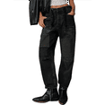 thumbnail image 2 of Pantalones Vaqueros Holgados de para Mujer, de Tiro Bajo, con Parches y Pernera y Bolsillos. Negro L, 2 of 7