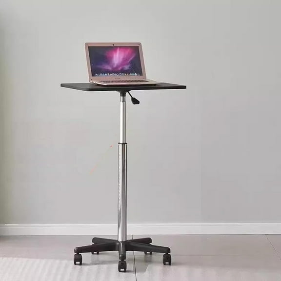 Susuzi  Height Adjustable Rolling Laptop Desk, 360° Rotating Tabletop, Adjustable Overbed Table with Lockable Wheels, Carbon Fiber MDF Top - Portable Workstation for Bed, Office Hospital