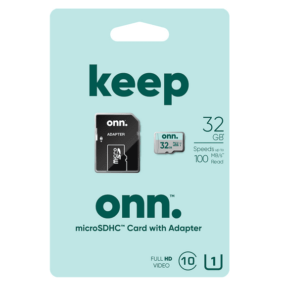 Open Box onn. 100006051 32GB Class 10 U1 microSDHC Flash Memory Card, up to 100MB/s read speed