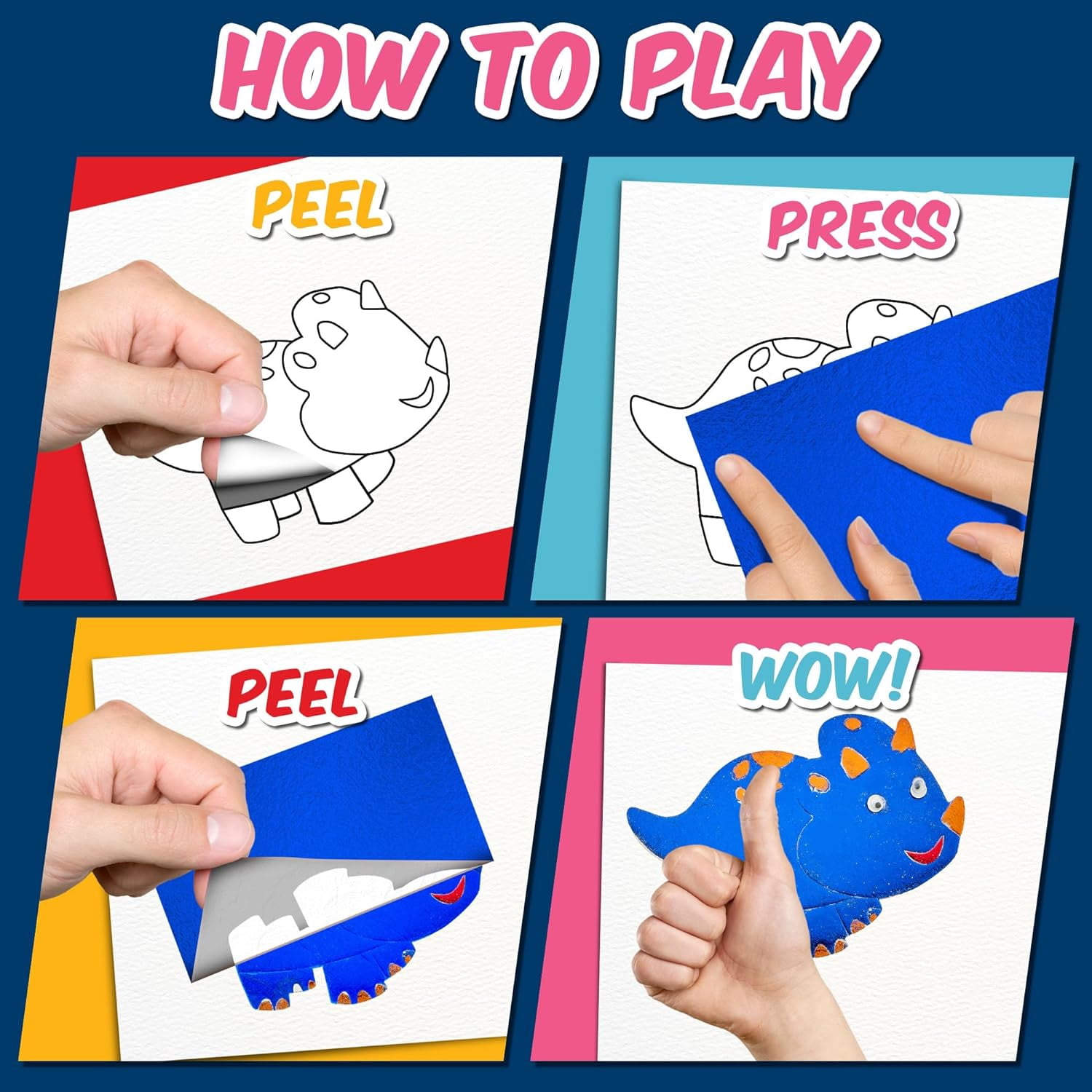 Playbees Foil Fun Dinosaurs - Preschool Arts and Crafts Kit for Kids- No Mess Art for Boys & Girls Ages 4, 5, 6, 7, 8, 9 Years Old - DIY Creative Activity - Art & Craft Activity - Art Supplier Toys