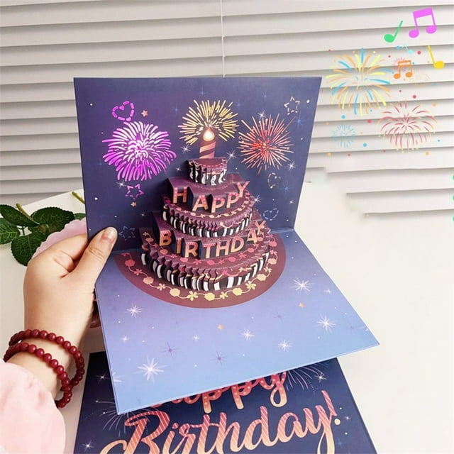 Greeting Cards Wind Birthday Cake Music Lighting 3D Three Greeting Card High End Creative Effect Sound Card