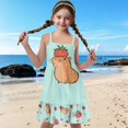 thumbnail image 3 of Uourmeti Capybara Donuts Print Girls Dress Causal Summer Spaghetti Strap Tank Swing Dress 11-12Y Causal Sleeveless School Holiday Clothes Mid Tiered Skater for Beach, 3 of 7