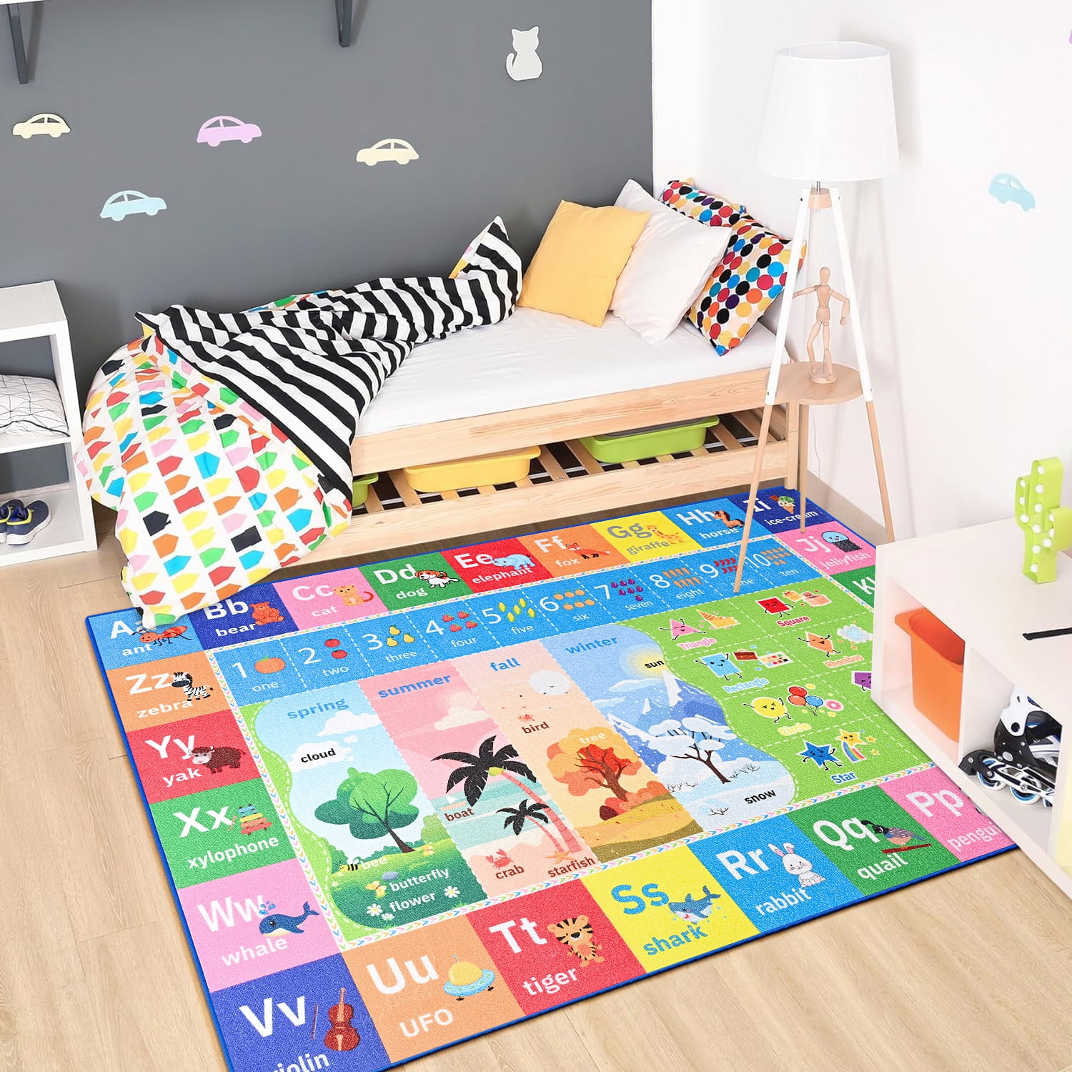 Lochas Kids Play Rug Educational & Fun Carpet Gaming Area Rugs for Kids Room Bedroom Playroom,Blue & Colorful,3x5 Feet