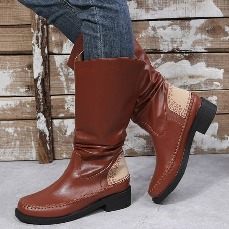 

NECHOLOGY Narrow Calf Boots for Women Women Ladies Boot Casual Shoes Fashion Soft Sole Non Slip Western Boots round Toe Brown 6.5