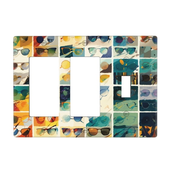 Watercolor Sunglasses Switch Cover Decorative Wall Plate 3-Gang 2-Decor 1-Toggle Standard Size