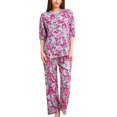thumbnail image 2 of Jinhomg Womens Soft Cotton Pajamas Elegant Floral Print Long Sleeve Button Down Tops and Straight Pants Sets 2 Piece Casual Sleepwear Loungewear Red XL, 2 of 9