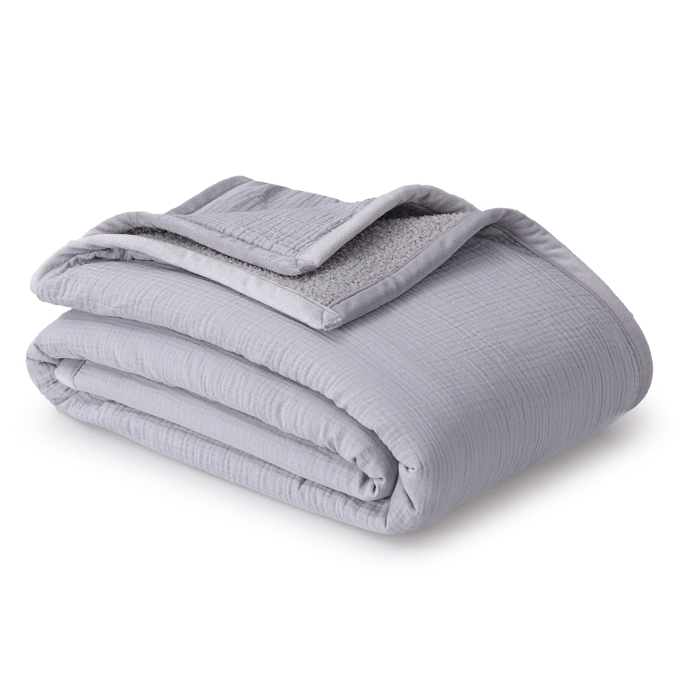 Better Homes & Gardens Oversized Reversible Gauze to Cozy Knit Throw Blanket, Soft Silver
