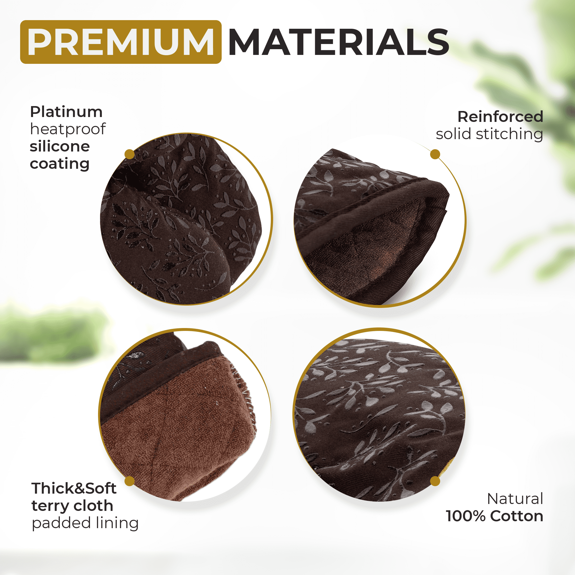 Premium Heat-Resistant Oven Mitts - Stylish and Beautiful - Non-Slip Platinum Silicone Grip - Long and Thick - 100% Natural Cotton Exterior and Soft Terry Cloth Lining - Set of 2 by Cook'n'Chic