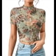 thumbnail image 1 of Top Corto de con Estampado para Mujer, Corta, Cuello Alto, Ajustado, con Ribete en Forma de Lechuga, Transparente, para Salir Color Matcha M, 1 of 9