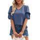 thumbnail image 1 of Blusa de manga corta con cuello en V para mujer, informal, holgada, de color liso, con cuello en V, para fiesta, 1 of 6