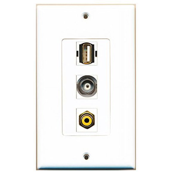 RiteAV - 1 Port RCA Yellow and 1 Port USB A-A and 1 Port BNC Decorative Wall Plate Decorative