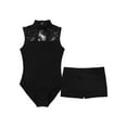 thumbnail image 3 of iixpin Kids Girls Sleeveless Ballet Dance Costume Lace Back Gymnastics Leotard Bodysuit with Low Rise Shorts Black 11-12, 3 of 7