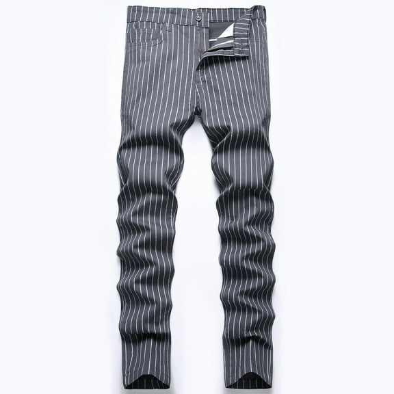 Lilgiuy Men's Fashionable Striped Plaid Casual Trousers High Elastic Large Size Slim Formal Trousers Cotton Trousers Full Lengrh Pants Lightweight Hiking Travel Pants