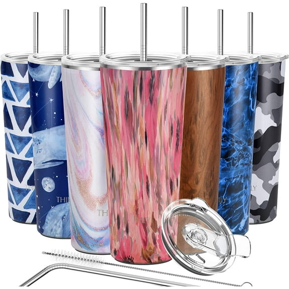 Vacuum Insulated Stainless Steel Tumbler - THILY Travel Mug 26 oz Coffee Cup with 2 Lids and Straws, Splash Proof, Reusable, Keep Iced Drinks Cold, Watercolor Flower