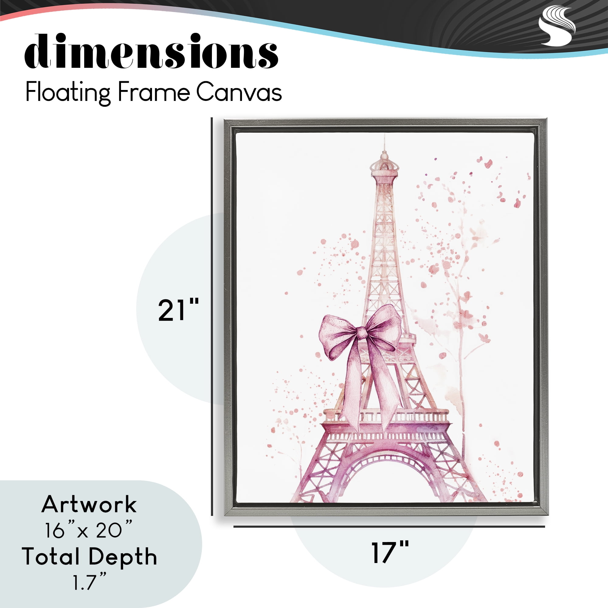 Bow Bedecked Paris Tower Gray Framed Floater Canvas Wall Art, design by Kim Allen