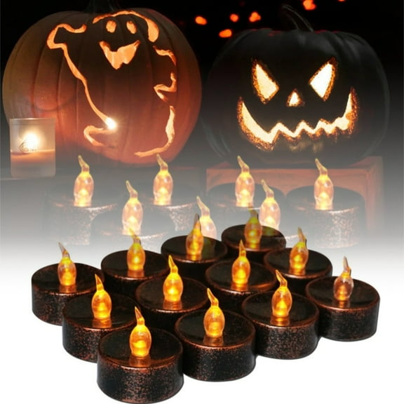Black Flameless Tealight Candles, 12 Pack, Batteries Included, Realistic Tea Lights Candles, Flickering Bright Tealights, Battery Operated Candles for Halloween Decorations