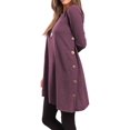 thumbnail image 2 of Maoww Women Top Long Sleeve Solid Color Fall Mini Dress Side Split Button Irregular Hem Sweater, Purple, L, 2 of 4