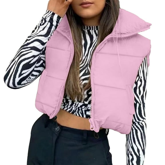 DAFPZW Women's Winter Cropped Puffer Vest Lightweight Sleeveless Warm Outerwear Puffer Vest Padded Gilet