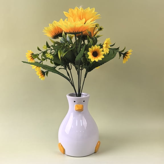 Handcrafted Ceramic Duck Vase - White Modern Flower Vase with Unique Duck Design - Round Aesthetic Table Decor - Funky and Trendy Art Vase