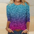 thumbnail image 3 of TANGNADE Women's Sequin T Shirt Design Three Sleeved Round Neck Fashion Top, Blue M, 3 of 3