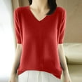 thumbnail image 1 of Puntoco Suéter de punto para mujer, camisa básica, manga corta, cuello en V, top de moda, 1 of 3