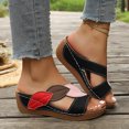 thumbnail image 5 of CYMMPU Women's Leaf Applique Wedge Slide Sandals Open Toe Slip On Footwear for Casual Summer Daily Wear Black 41, 5 of 8