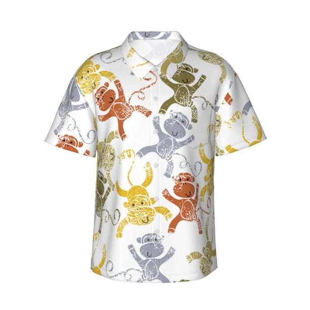 Fotbe Cartoon Monkey Camisa Hawaiana para Hombre Unisex – Camisa Casual de Verano con Botones de Manga Corta de Algodón y Lino,Small