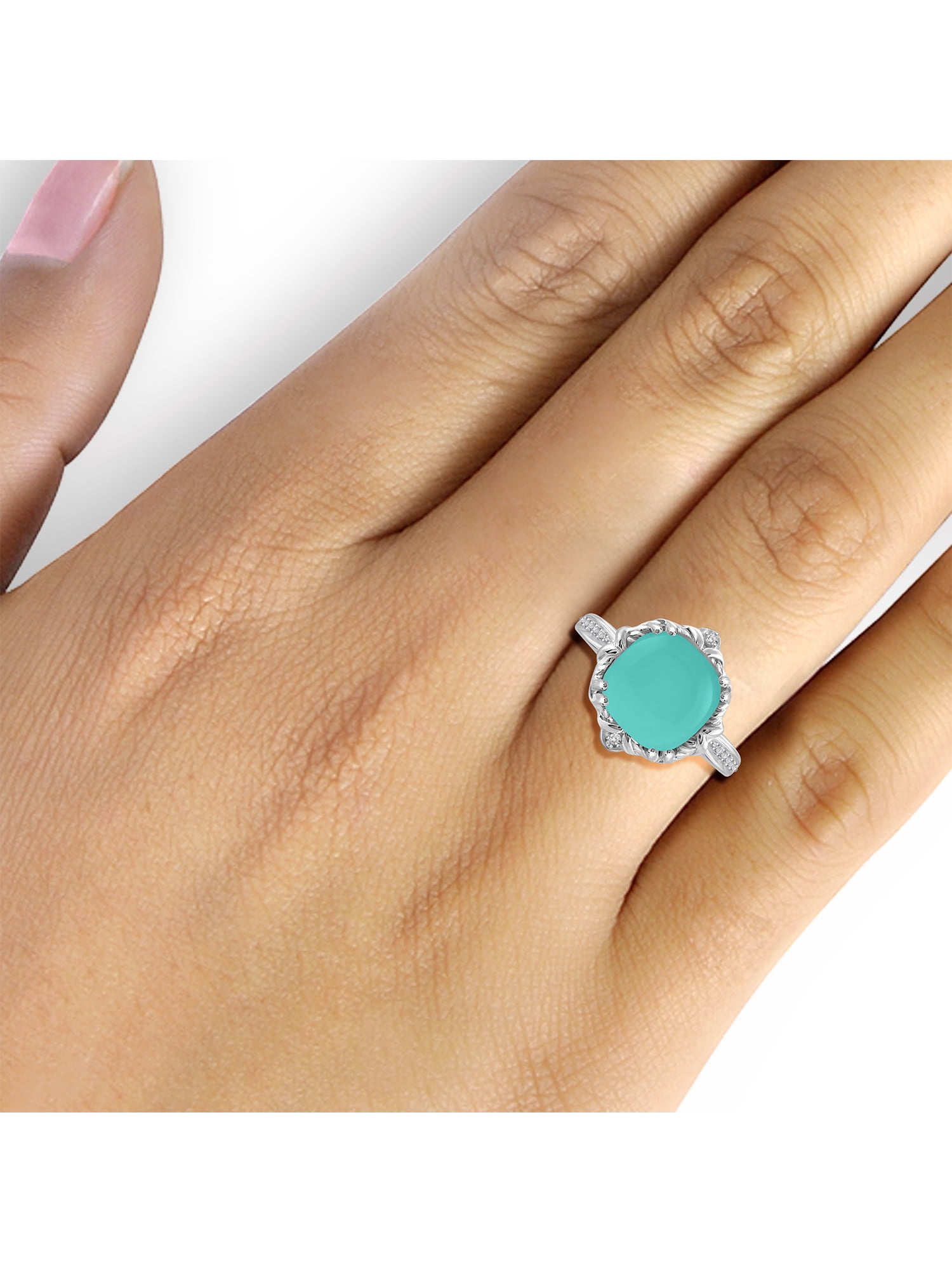 JewelersClub Chalcedony Ring Birthstone Jewelry – 4.50 Carat Chalcedony 0.925 Sterling Silver Ring Jewelry with White Diamond Accent – Gemstone Rings with Hypoallergenic 0.925 Sterling Silver Band