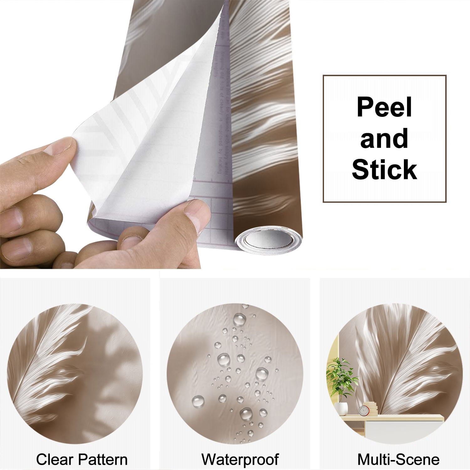 Peel and Stick Wallpaper Modern Minimalist Art Large Palm Leaf Beige Modern Art Wall Mural Decor Self Adhesive and Removable 69in x 98in