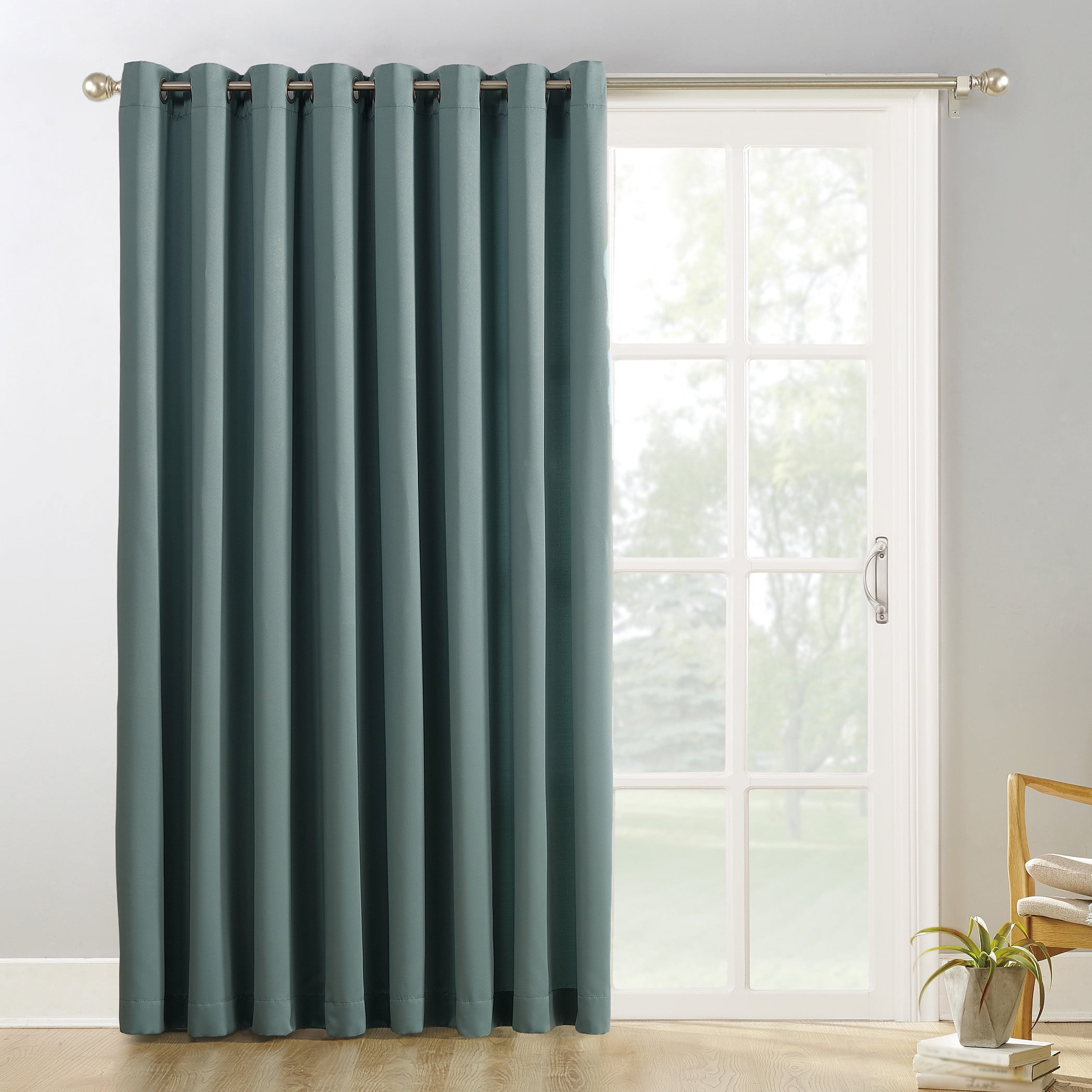 Sun Zero Barrow Extra-Wide Energy Efficient Sliding Patio Door Curtain Panel Wit
