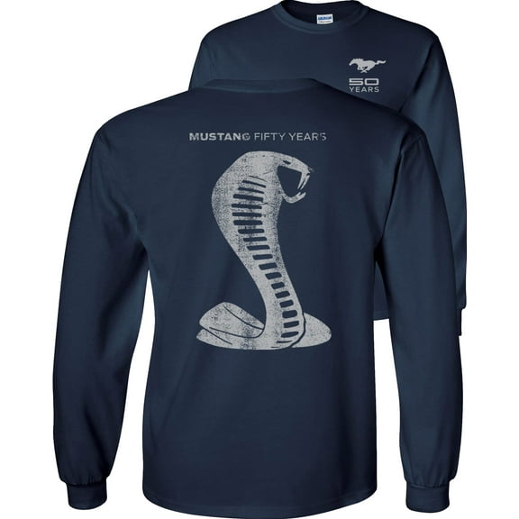 Fair Game Mustang 50 Years Grey Cobra Ford Long Sleeve Shirt-Navy-4x