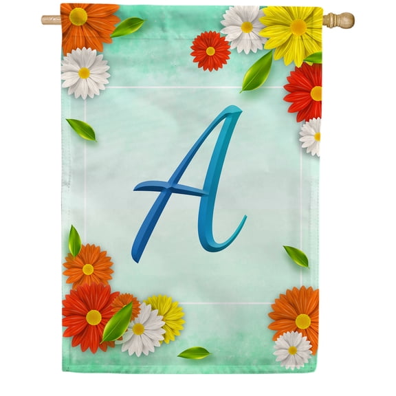 America Forever Summer Floral Monogram House Flag Letter A 28 x 40 inches Cosmos Yellow Red White Spring Flower Double Sided Vertical Outdoor Yard Lawn Decorative Seasonal Summertime House Flag