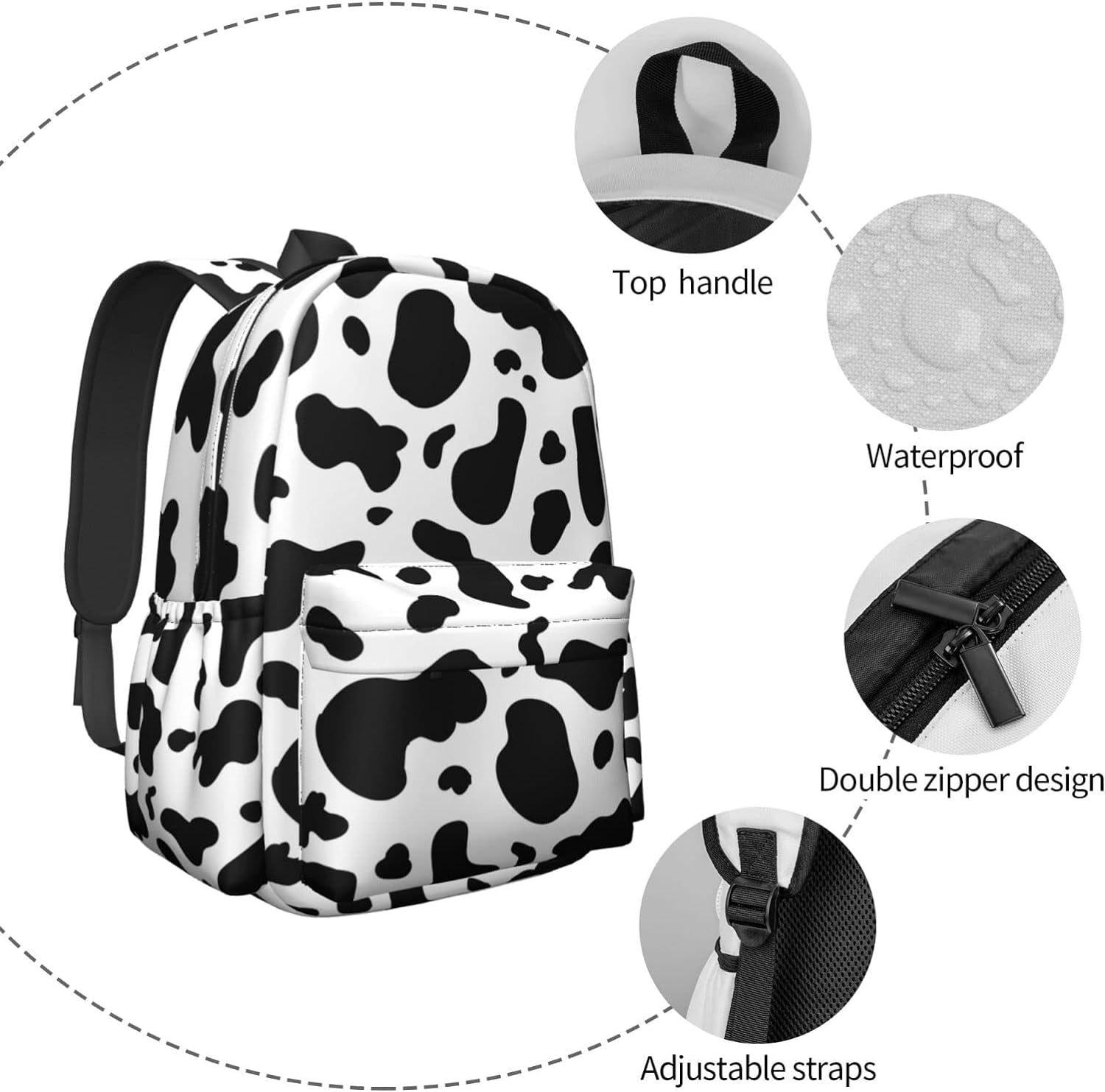 CROPD Cow Print Backpacks School Laptop Computer Backpack Book Bag Travel Hiking Camping Daypack