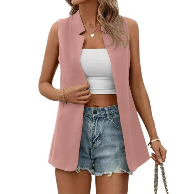 Fashnice Gilet Blazer pour Femmes, Cardigan Sans Manches à devant Ouvert, Veste Décontractée de Bureau, Rose 2TG