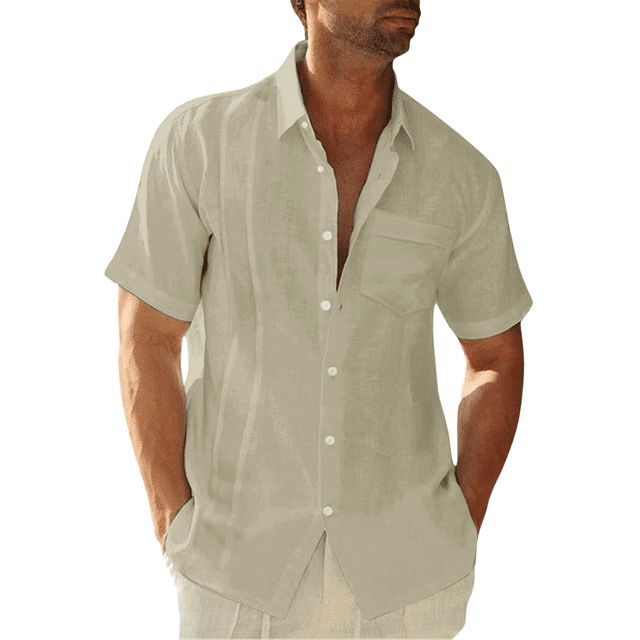 Sunloudy Camisa casual para hombre, color sólido, manga corta, cuello de solapa, ajuste delgado, tops de ocio con botones Sunloudy moda