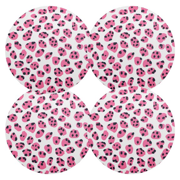 Ryvnso Pink Leopard Print Round Plate Mats Dining Table Placemat Set of 4 for Holiday Decoration