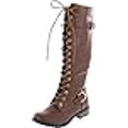 thumbnail image 3 of Forever Link Mango-27 Bottes à Talons Empilés à Lacets pour Femmes, Tan, 9, 3 of 4
