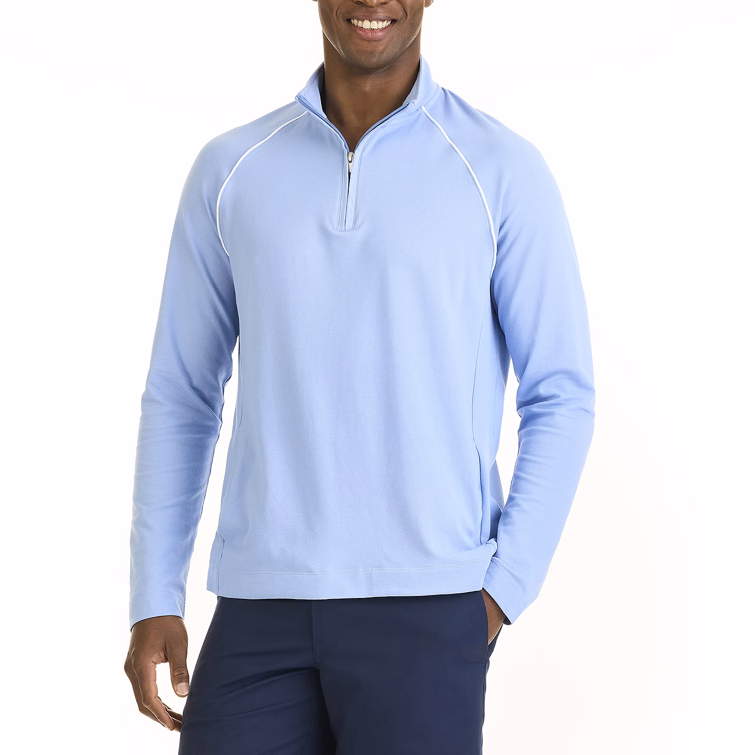 Van Heusen Men's Mock Neck Long Sleeve Quarter Zip Pullover Medium Bel Air Blue
