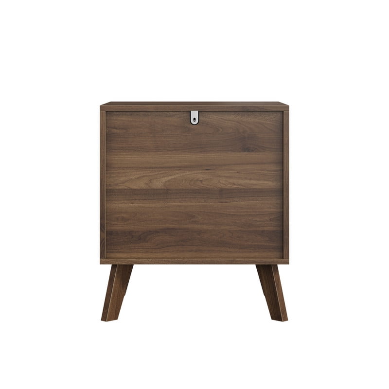 1-Pcs Accent Wooden Nightstand with Gold Metal Handles, Bedside Storage Table Small Cabinet with 2 Drawers