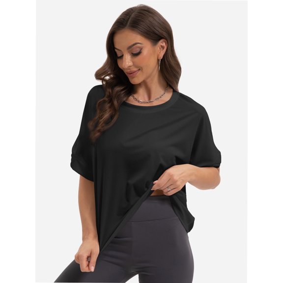 Women's Loose Fit Crewneck T-Shirt - Short Sleeve Casual Top, Summer Basic Tee