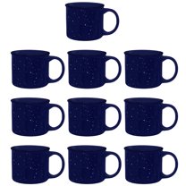 Ceramic Campfire Mug 13 oz. Set of 10, Bulk Pack - Speckled Camping Tea Cups - Blue