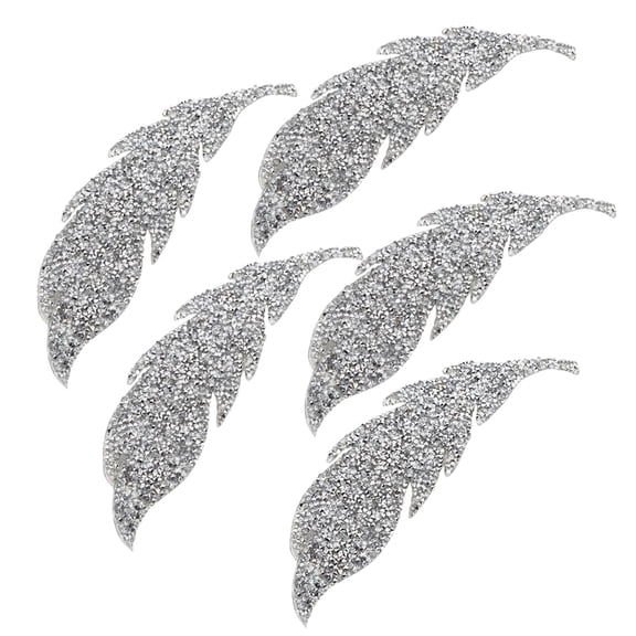 5Pcs Leaves Pattern Rhinestones Adhesive DIY Clothes Phone Decoration Accessories Silver