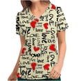 thumbnail image 1 of Fiudx Camisas de Mujer Blusa de Manga Corta con Cuello En V para Mujer, Uniforme, Blusa con Bolsillos Estampados para El Día de San Valentín, 1 of 4