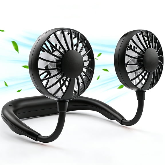 Hands-Free Neck Fan with Dual Heads – Portable Wearable Cooling Fan with Flexible Wind Direction, USB Rechargeable Personal Air Cooler