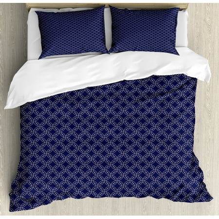 Navy Blue Duvet Cover Set Abstract Geometric Entangled Circles