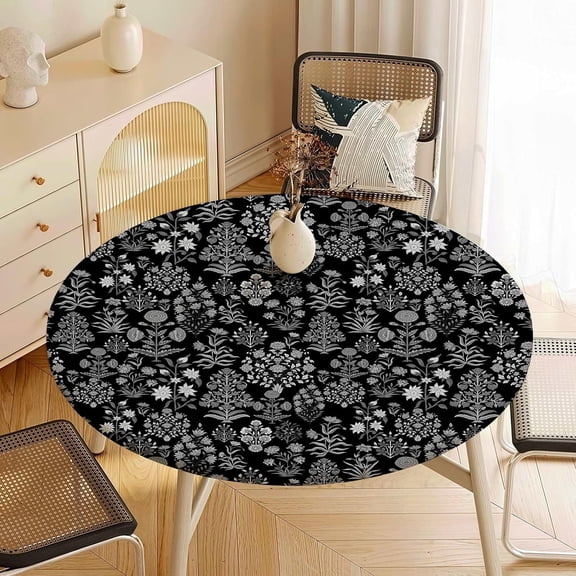 Black Fitted Round Tablecloth with Elastic Edge – Washable, Anti-Slip, Wrinkle-Free Table Cover for 43"-48" Round Tables