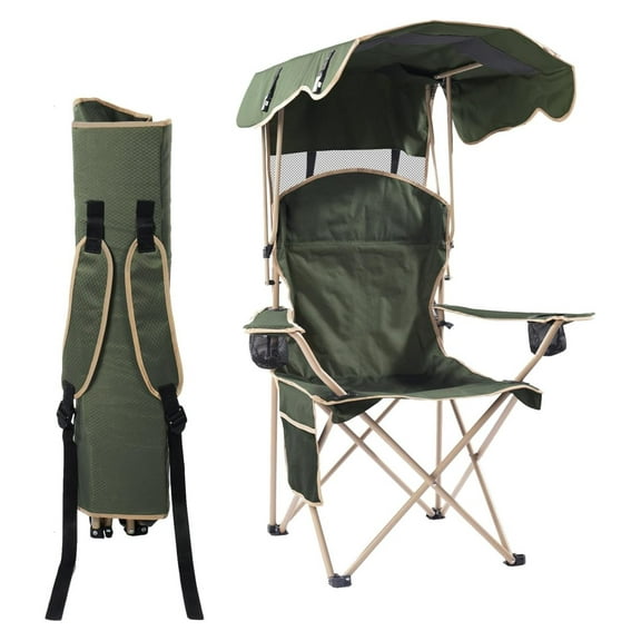 CozyBox Portable Folding Camping Chairs with Canopy Shade, Beach Chair for Adults, Durable Weather Resistant 600D Cloth, Camping Chair with Canopy for Outdoors [Olive Green] Upgraded -Olive Green